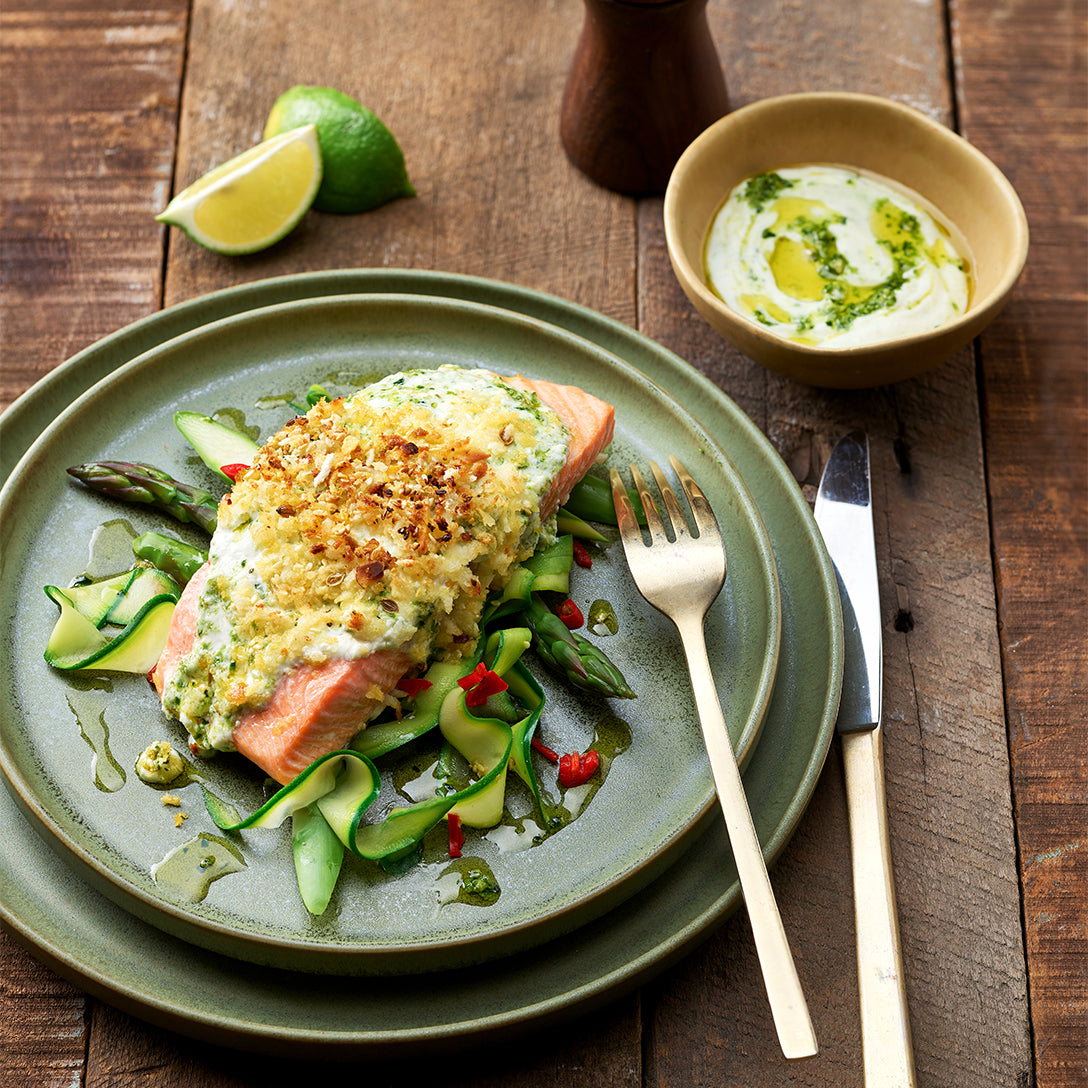 Salmon with Yogurt Pesto Crust